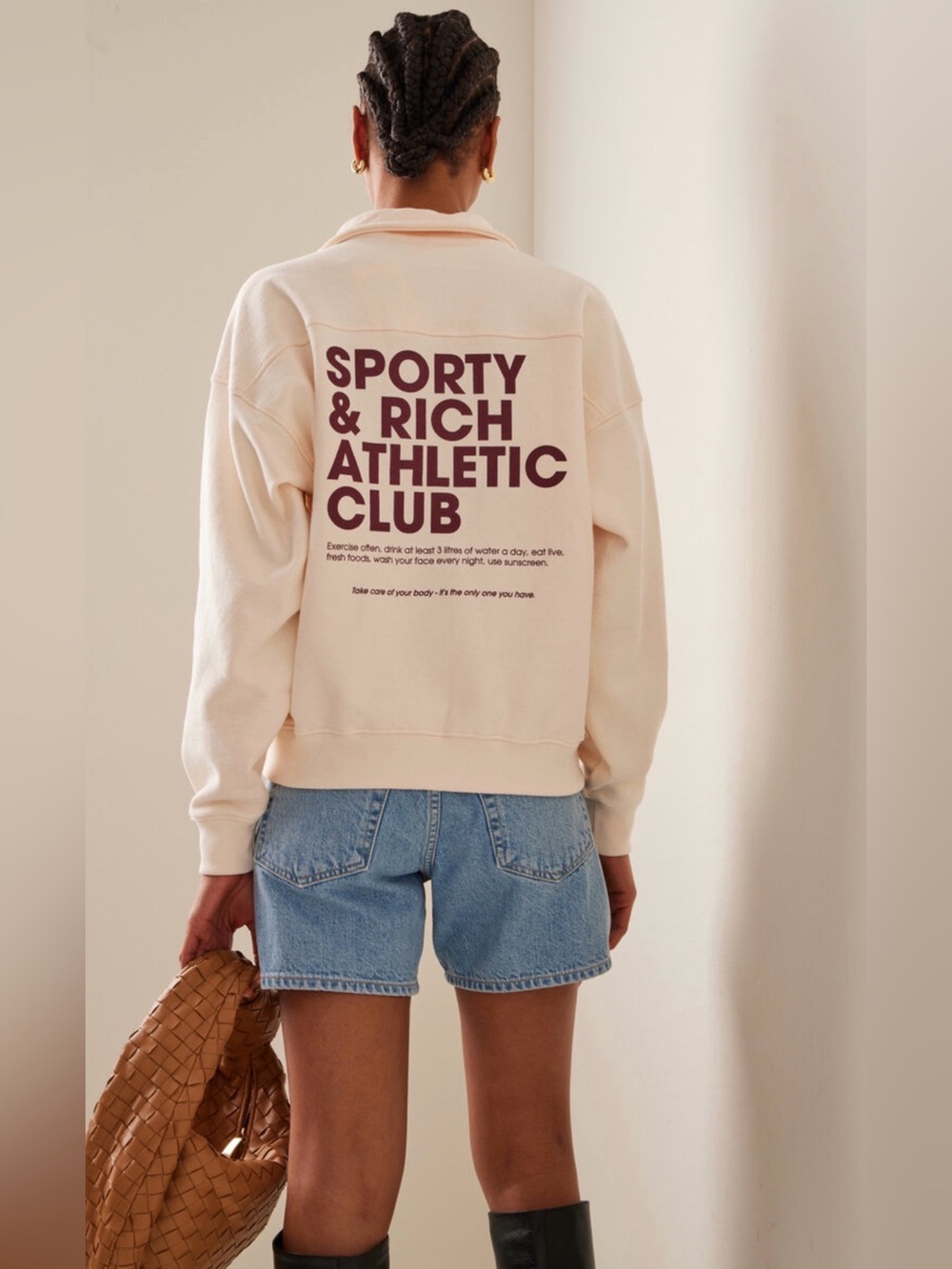 Sporty & Rich Exercise Often 1/2 Zip Sweatshirt Cream/Burgundy Small $190
